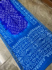 Art Silk Bandhani Saree - Dark Blue & Sky Blue