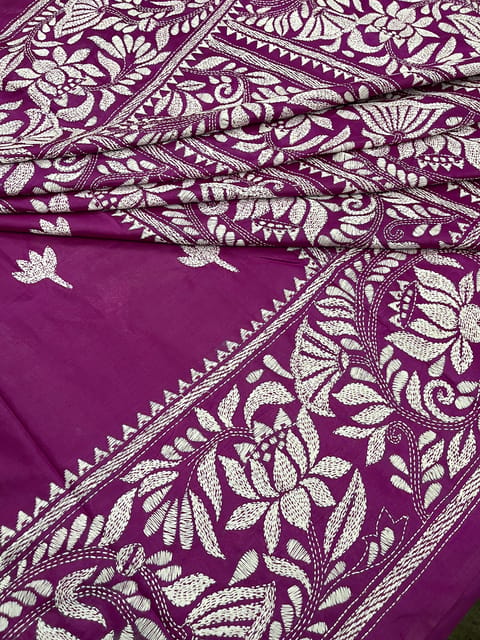 Lotus Theme Kanthawork Saree