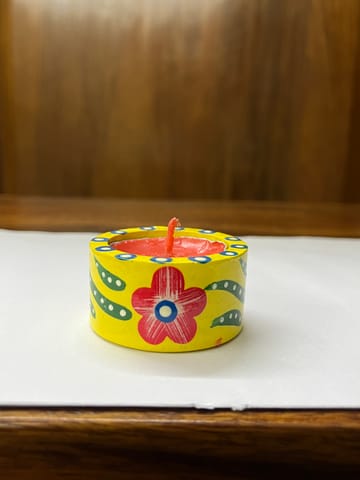 Wooden Handpainted Candle Holder